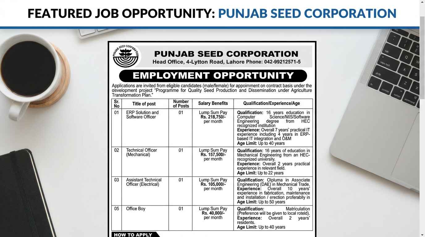 Punjab Seed Corporation Jobs 2026