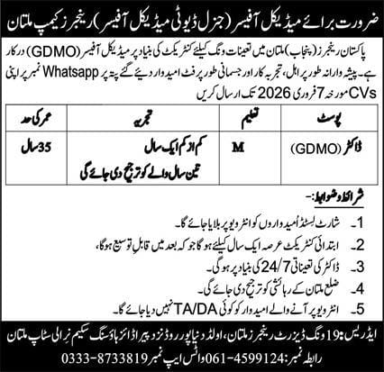 Pakistan Rangers Job 2026 Multan
