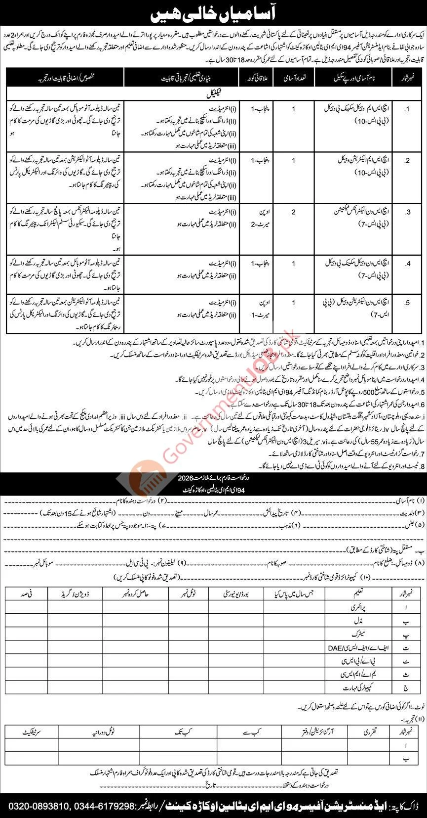 EME Battalion Okara Cantt Jobs 2026