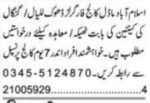 Islamabad Model College For Girls Jobs 2026