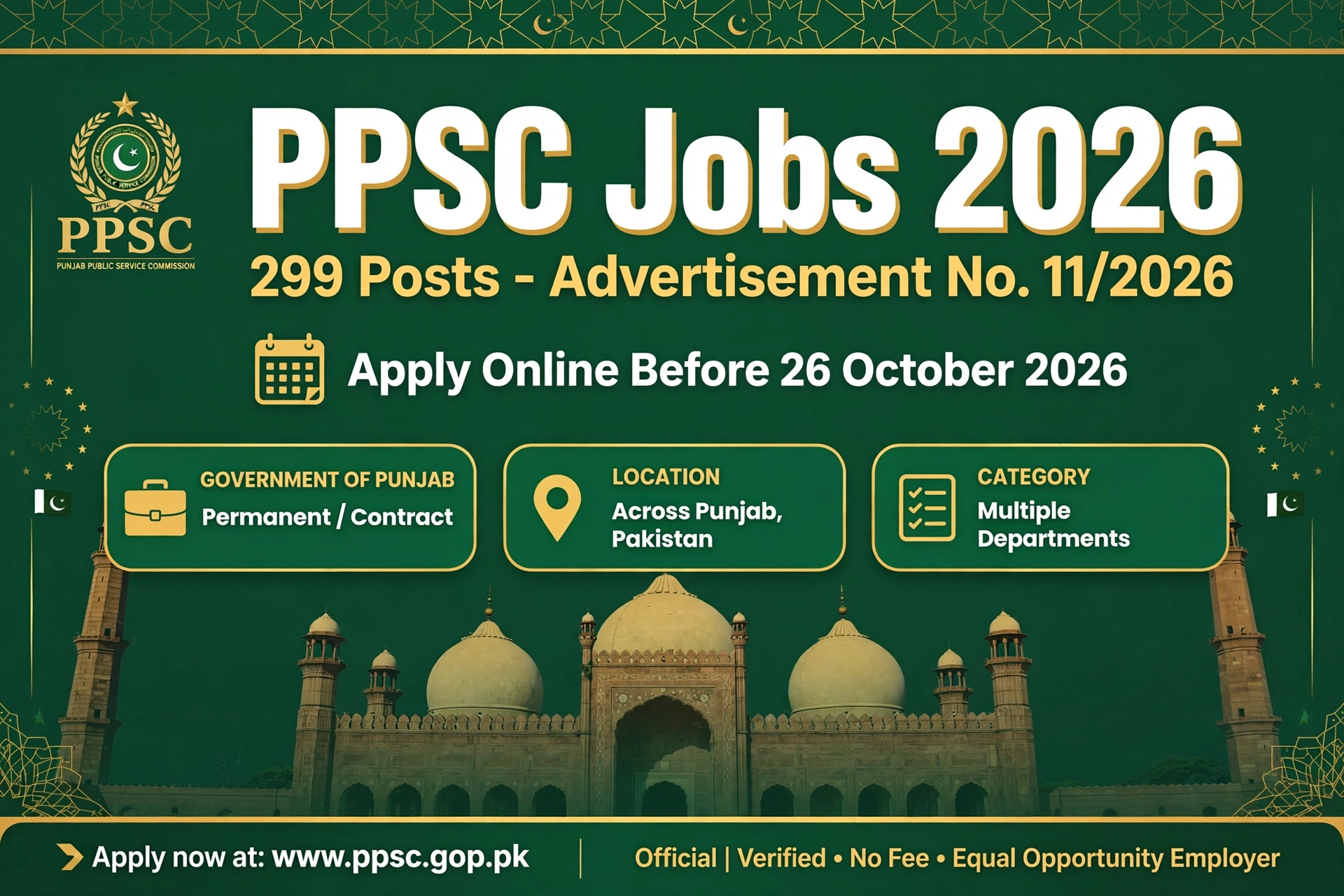 PPSC Advertisement 11/2026 – 299 Punjab Government Jobs 2026