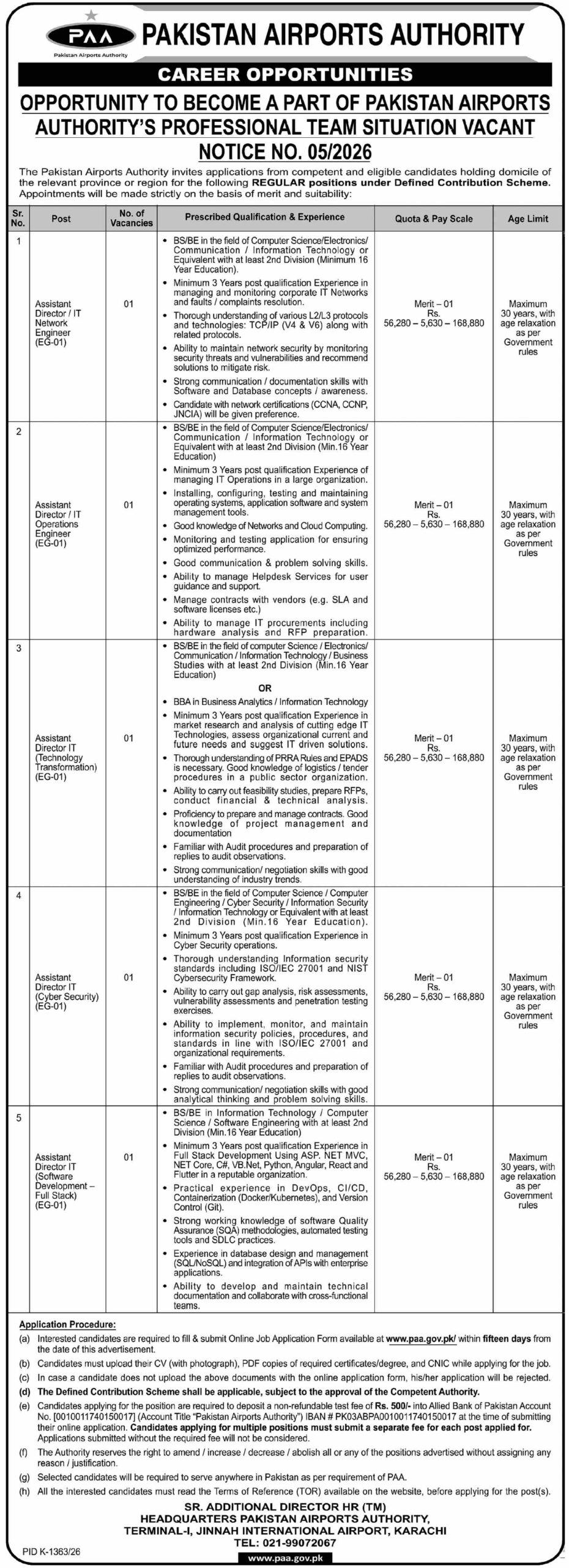 PAA Jobs 2026 official advertisement Situation Vacant Notice No. 05/2026 Daily Dawn 23 October 2026