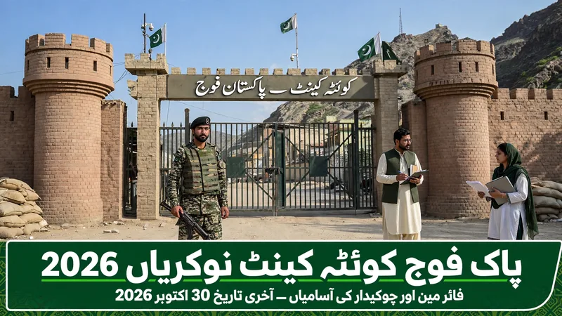 Pak Army Quetta Cantt Jobs 2026 - Fireman and Chowkidar civilian posts, apply by post before 30 October 2026